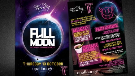 Full moon flyer design for Edinburgh nightclub